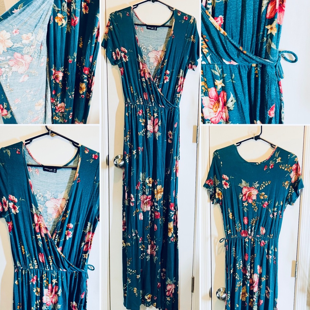 Popular Basics Floor Length “Faux-Wrap” Floral Dress